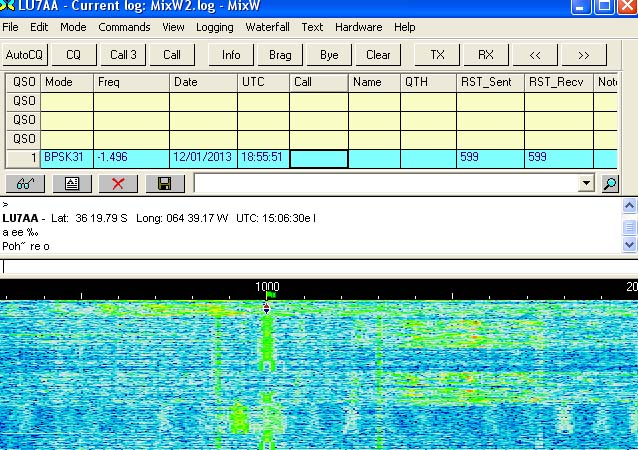 Recepcion con MixW en 145.850 KHz, decodificando PSK-31